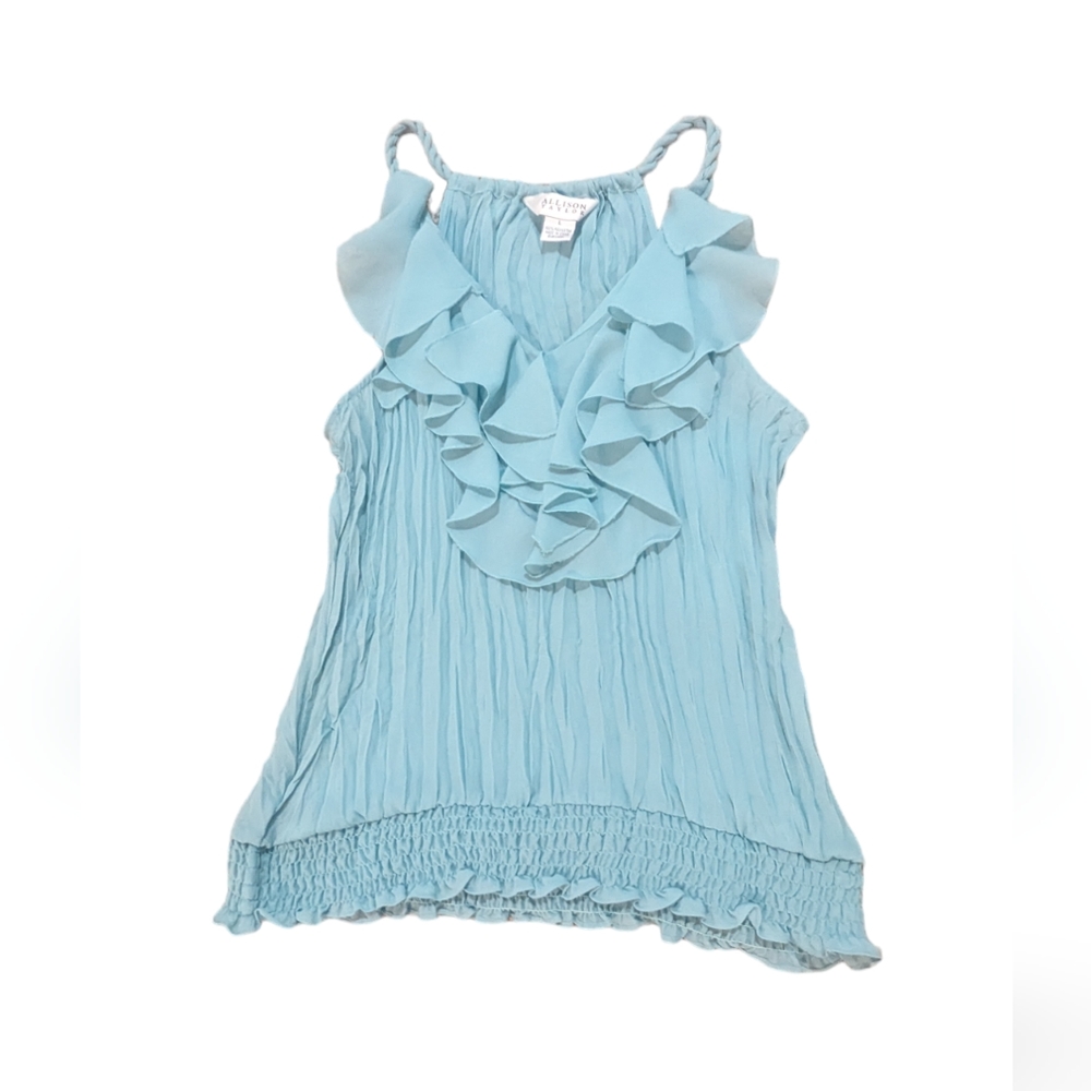 NWT Allison Taylor Aqua Turquoise Ruffle Tank Top Womens Large